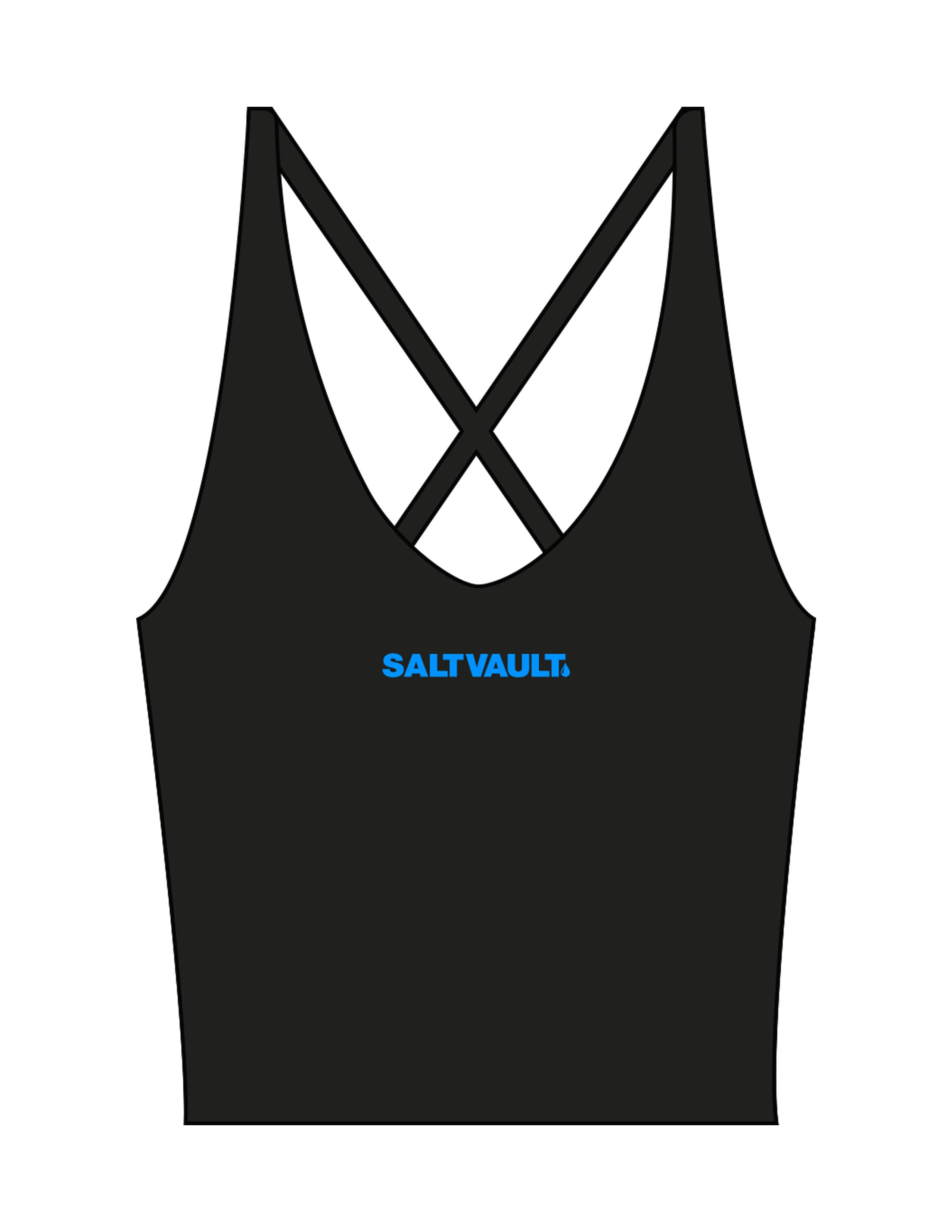 The Sporty Strappy Tank - Black - Saltvault - Center Chest - Printed - Blue