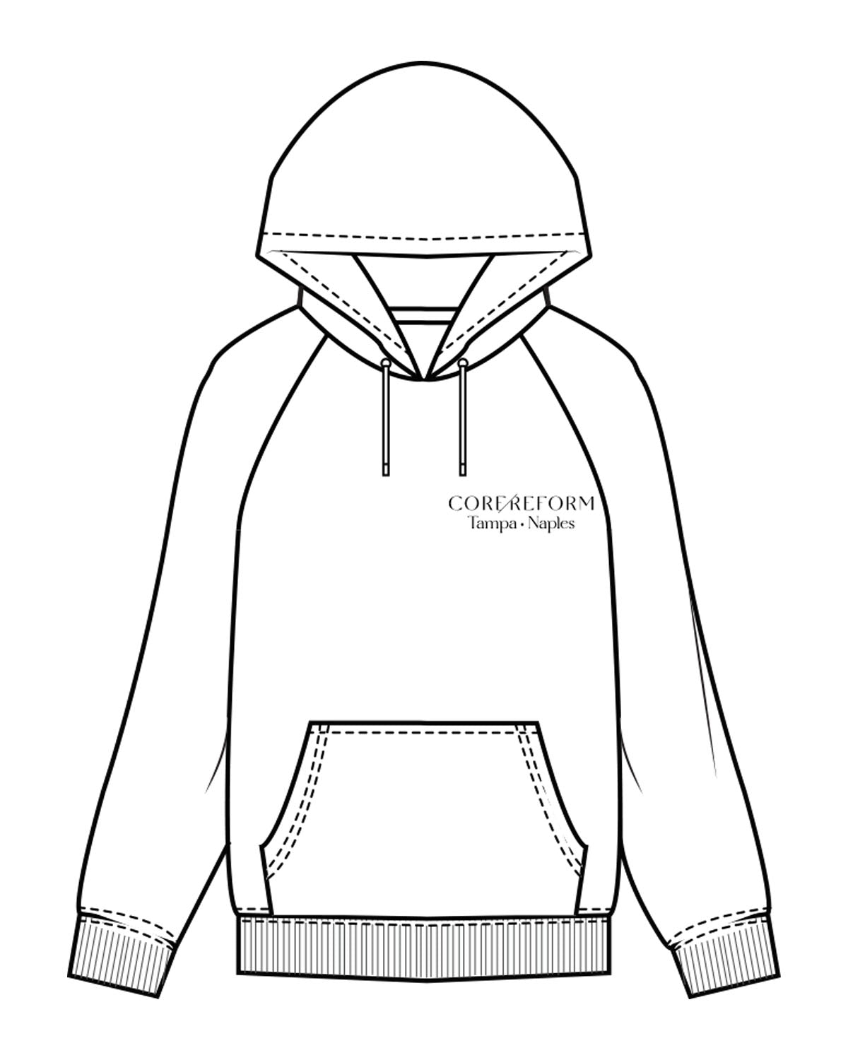 The Mens Classic Hoodie - White - Core Reform - Left Chest & Back Left Corner - Printed - Black