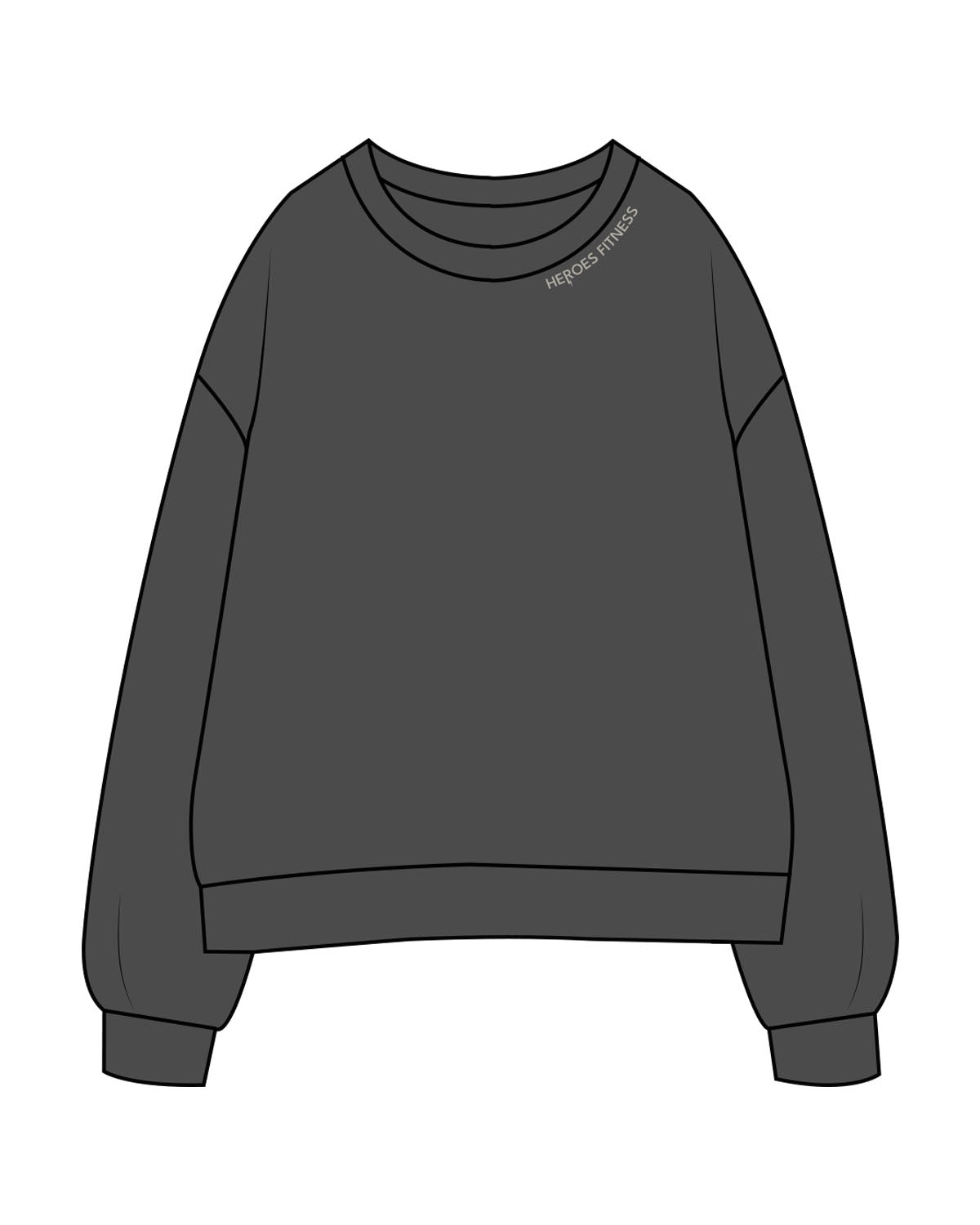 The Womens Crewneck - Washed Black - Heroes Fitness - Front Neckline - Embroidered - Bone