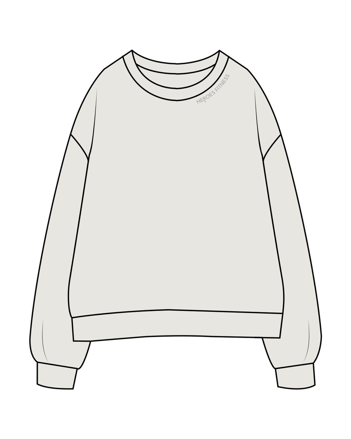 The Womens Crewneck - Washed Bone - Heroes Fitness - Front Neckline - Embroidered - Tone on Tone