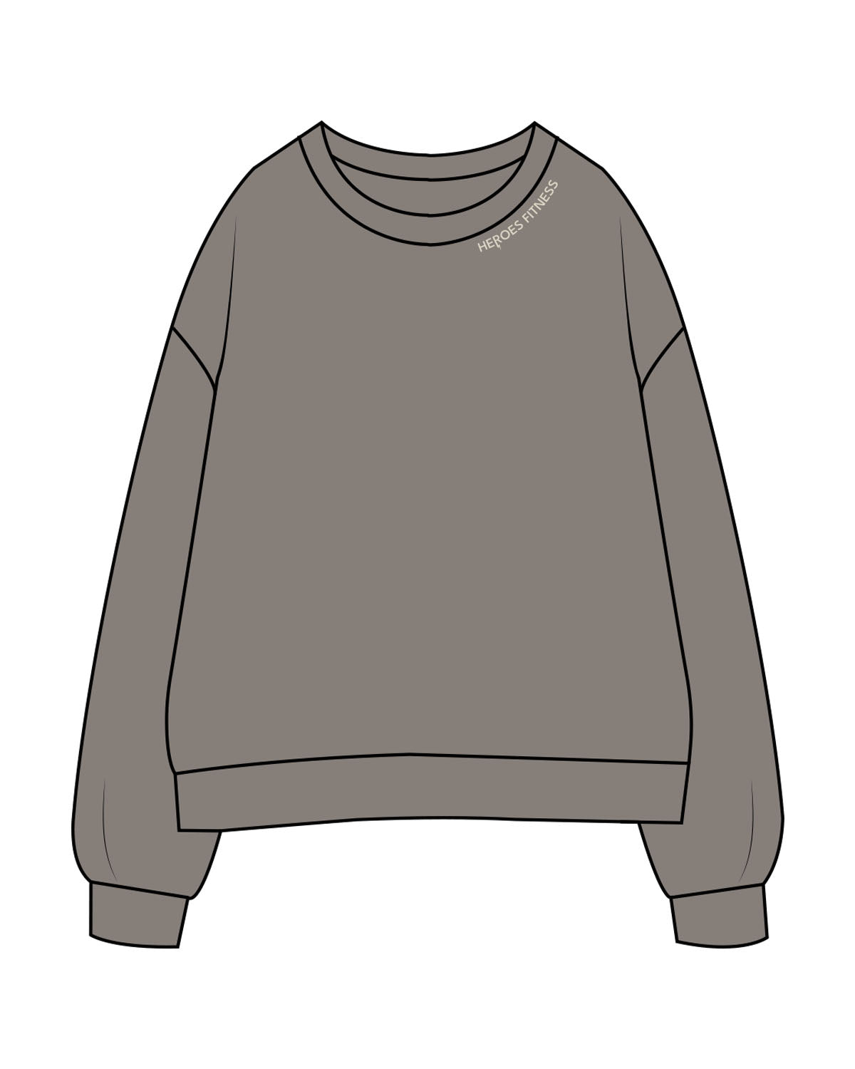 The Womens Crewneck - Washed Gray - Heroes Fitness - Front Neckline - Embroidered - Bone