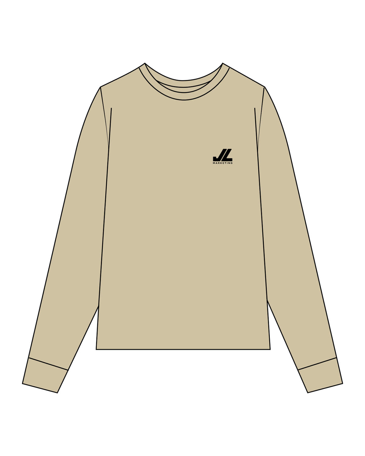 The Unisex Midweight Long Sleeve - Sandstone - JL Marketing - Left Chest - Printed - Black