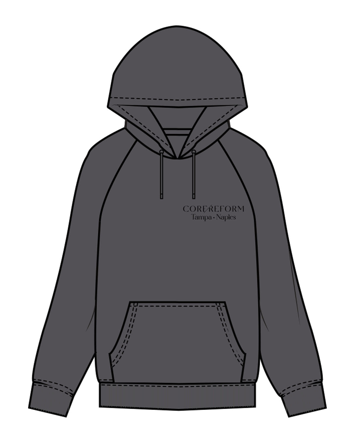 The Mens Classic Hoodie - Charcoal Heather - Core Reform - Left Chest & Back Left Corner - Printed - Black