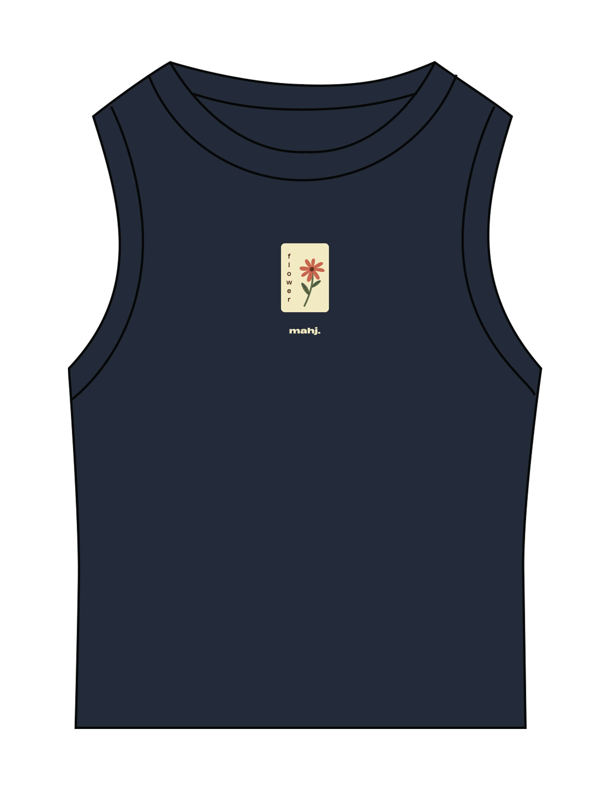 The Micro Rib Basic Crop Tank - Navy - Barnes. The Label - Chest Flower - Printed - Full Color