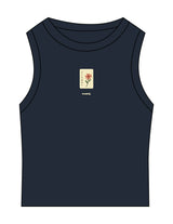 The Micro Rib Basic Crop Tank - Navy - Barnes. The Label - Chest Flower - Printed - Full Color