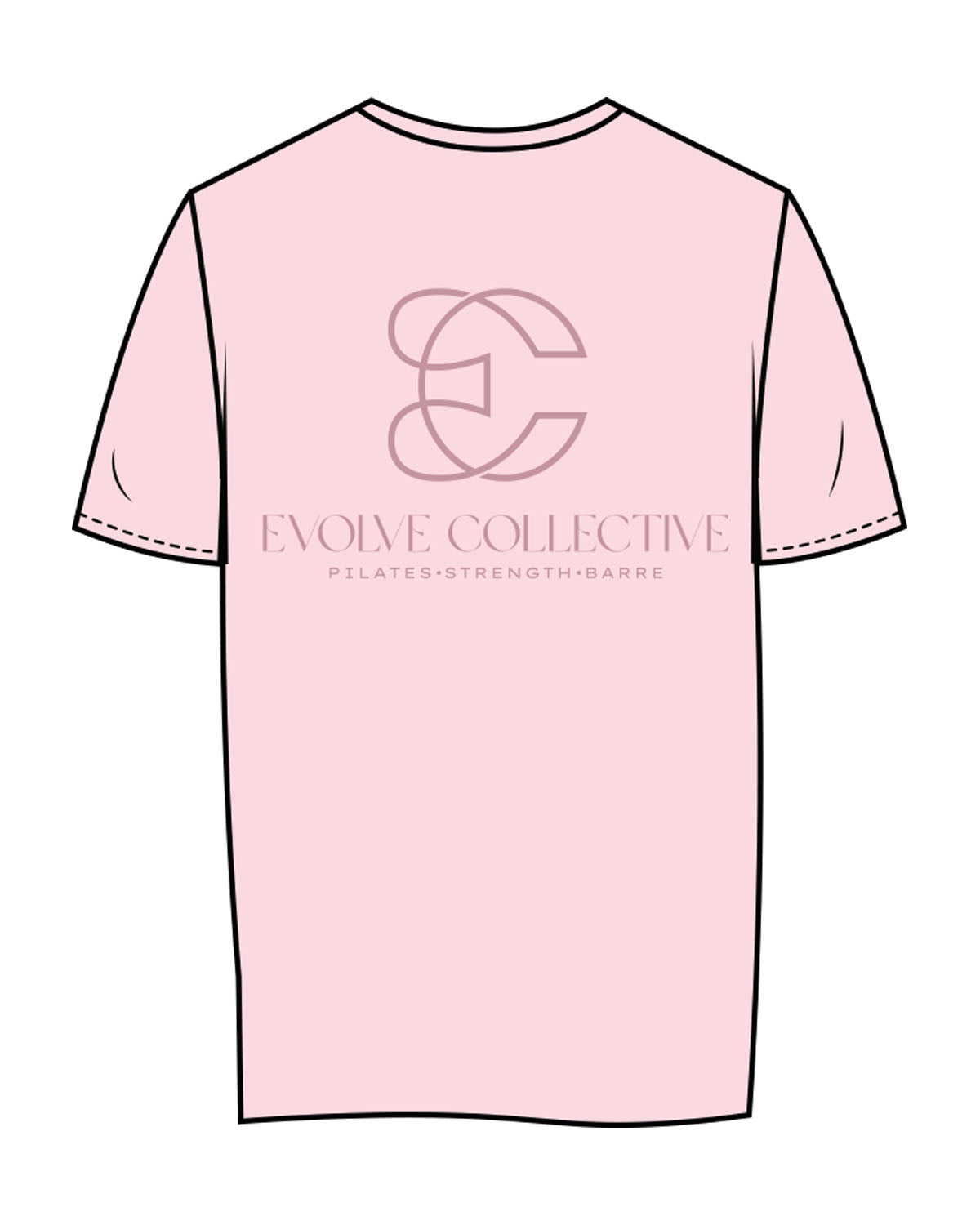 The Womens Tee - Pink - Evolve Collective - Left Chest & Back Stacked - Printed - Tone on Tone