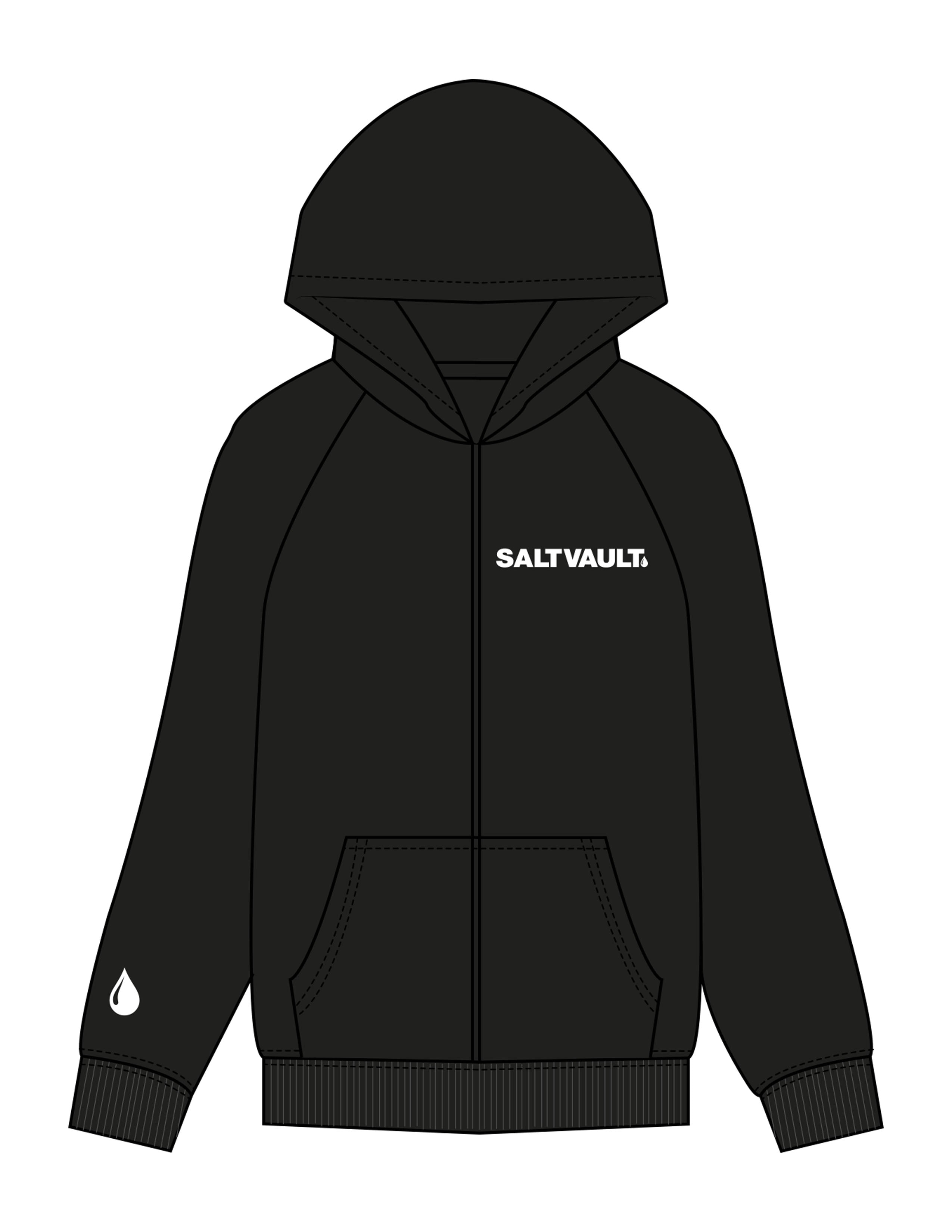 The Mens Zip Hoodie - Black - Saltvault - Left Chest & Right Wrist - Printed - White