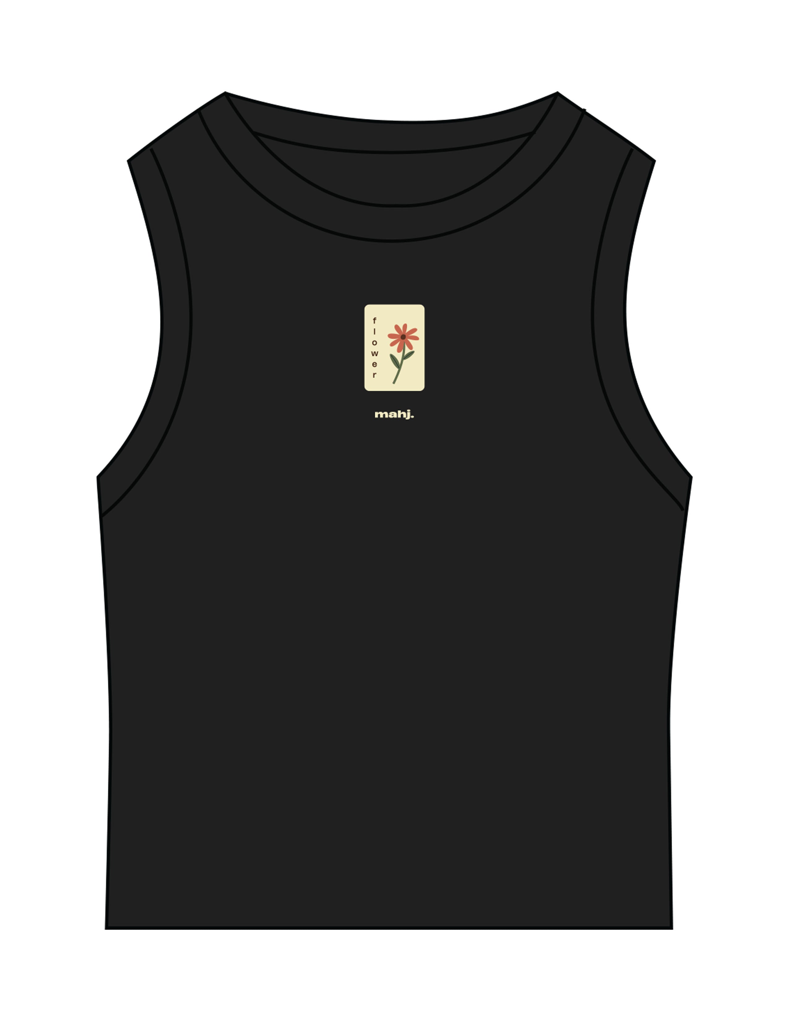 The Micro Rib Basic Crop Tank - Black - Barnes. The Label - Chest Flower - Printed - Full Color