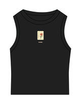 The Micro Rib Basic Crop Tank - Black - Barnes. The Label - Chest Flower - Printed - Full Color