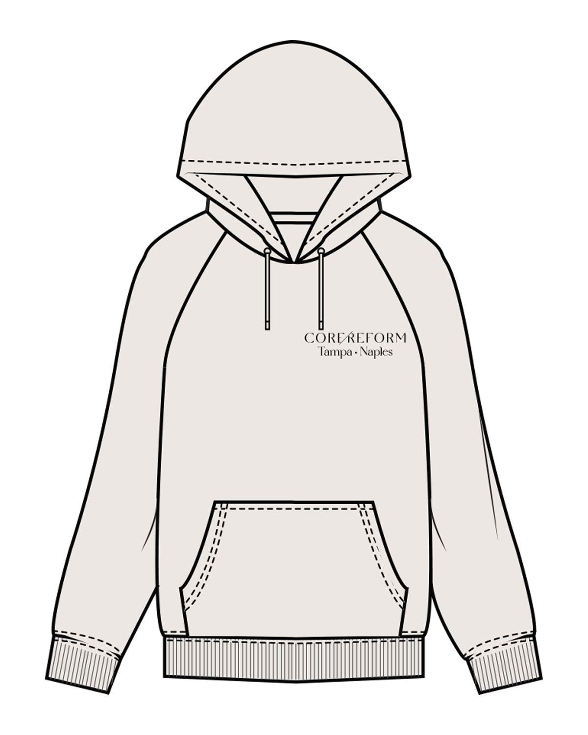 The Mens Classic Hoodie - Bone - Core Reform - Left Chest & Back Left Corner - Printed - Black