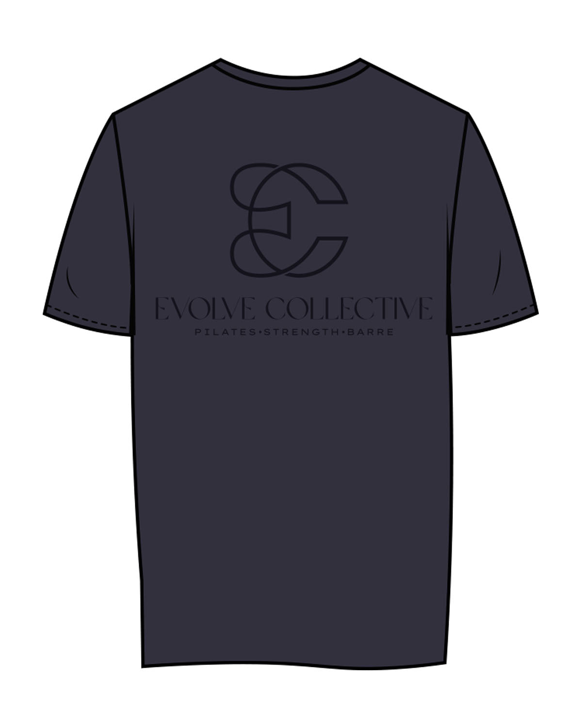 The Womens Tee - Midnight - Evolve Collective - Left Chest & Back Stacked - Printed - Tone on Tone