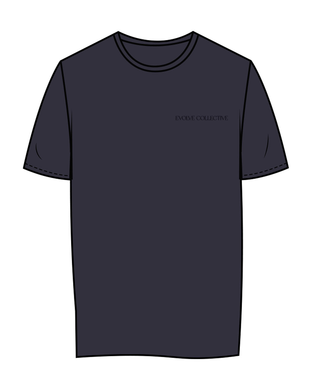 The Womens Tee - Midnight - Evolve Collective - Left Chest & Back Stacked - Printed - Tone on Tone
