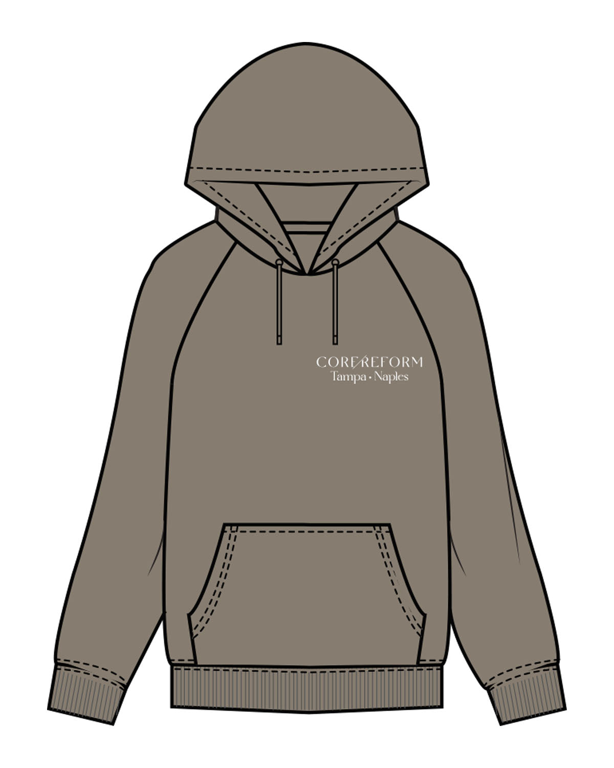 The Mens Classic Hoodie - Army - Core Reform - Left Chest & Back Left Corner - Printed - White