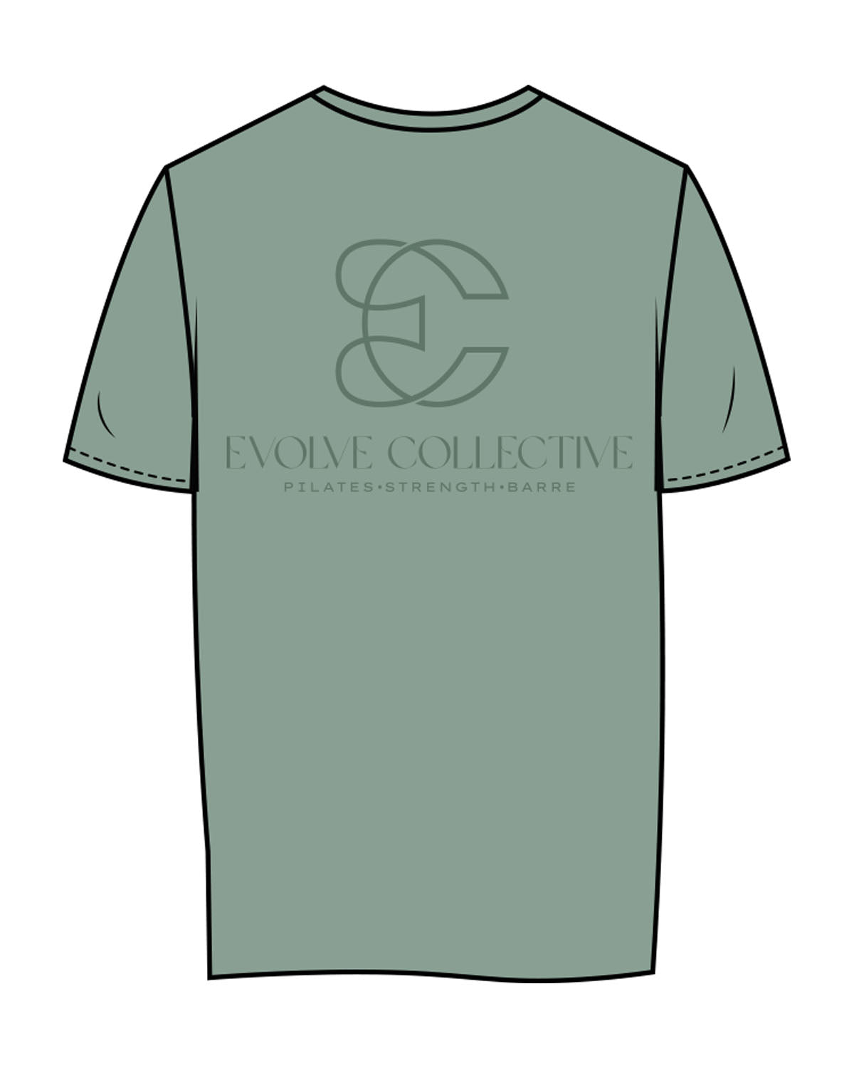 The Womens Tee - Sage - Evolve Collective - Left Chest & Back Stacked - Printed - Tone on Tone