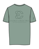 The Womens Tee - Sage - Evolve Collective - Left Chest & Back Stacked - Printed - Tone on Tone