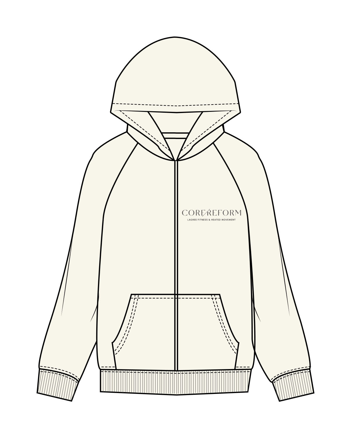 The Mens Heavyweight Zip Hoodie - Off White - Core Reform - Left Chest Stacked - Embroidered - Iron