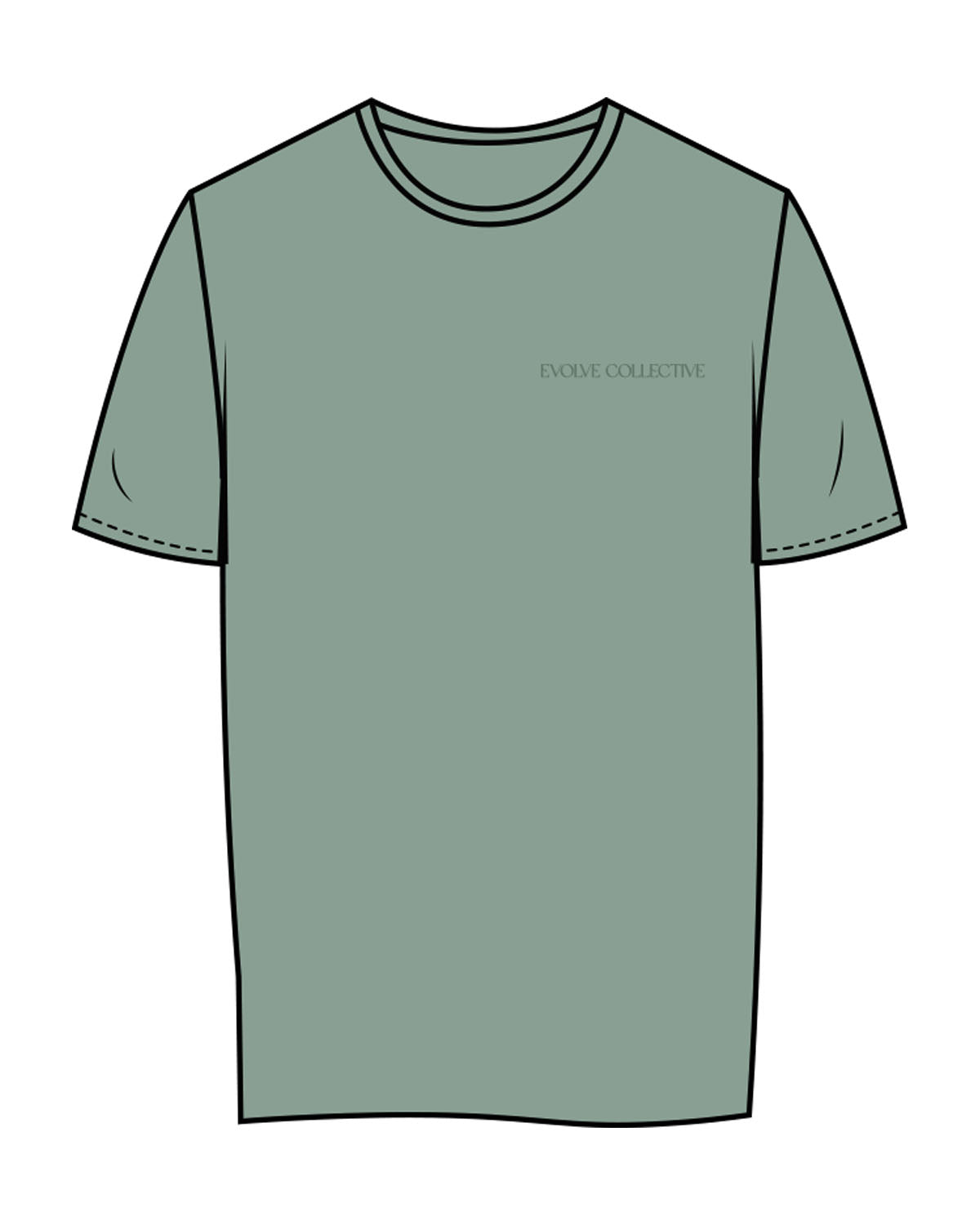 The Womens Tee - Sage - Evolve Collective - Left Chest & Back Stacked - Printed - Tone on Tone