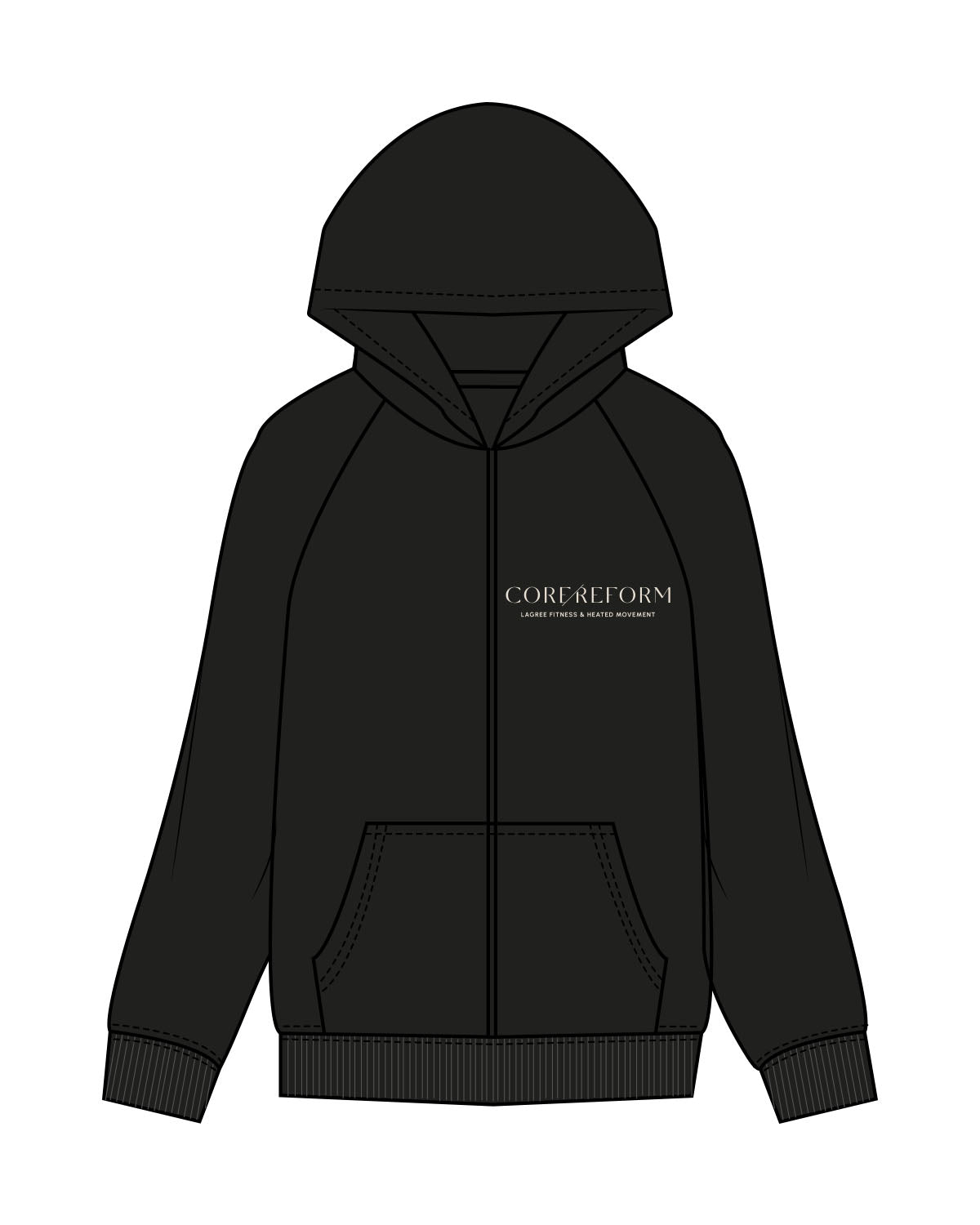 The Mens Heavyweight Zip Hoodie - Black - Core Reform - Left Chest Stacked - Embroidered - Khaki