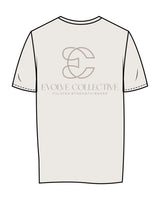 The Womens Tee - Bone - Evolve Collective - Left Chest & Back Stacked - Printed - Tone on Tone