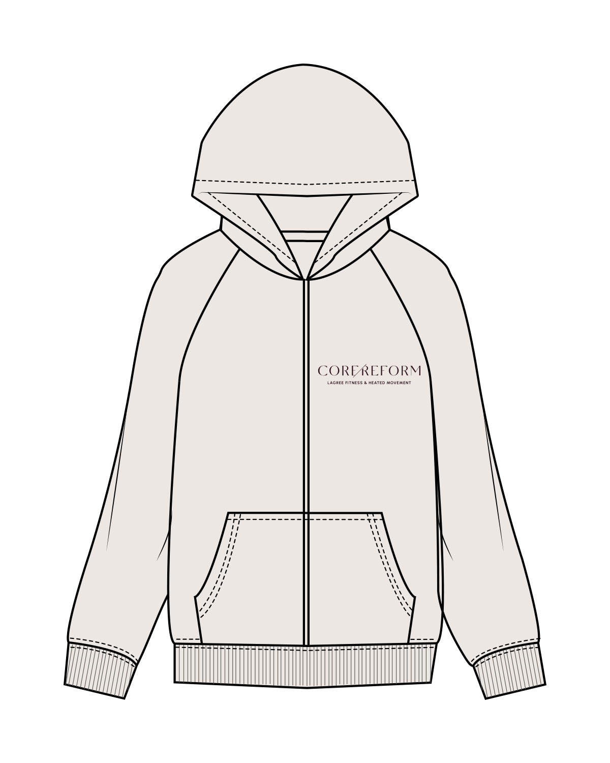 The Mens Heavyweight Zip Hoodie - Bone - Core Reform - Left Chest Stacked - Embroidered - Eggplant