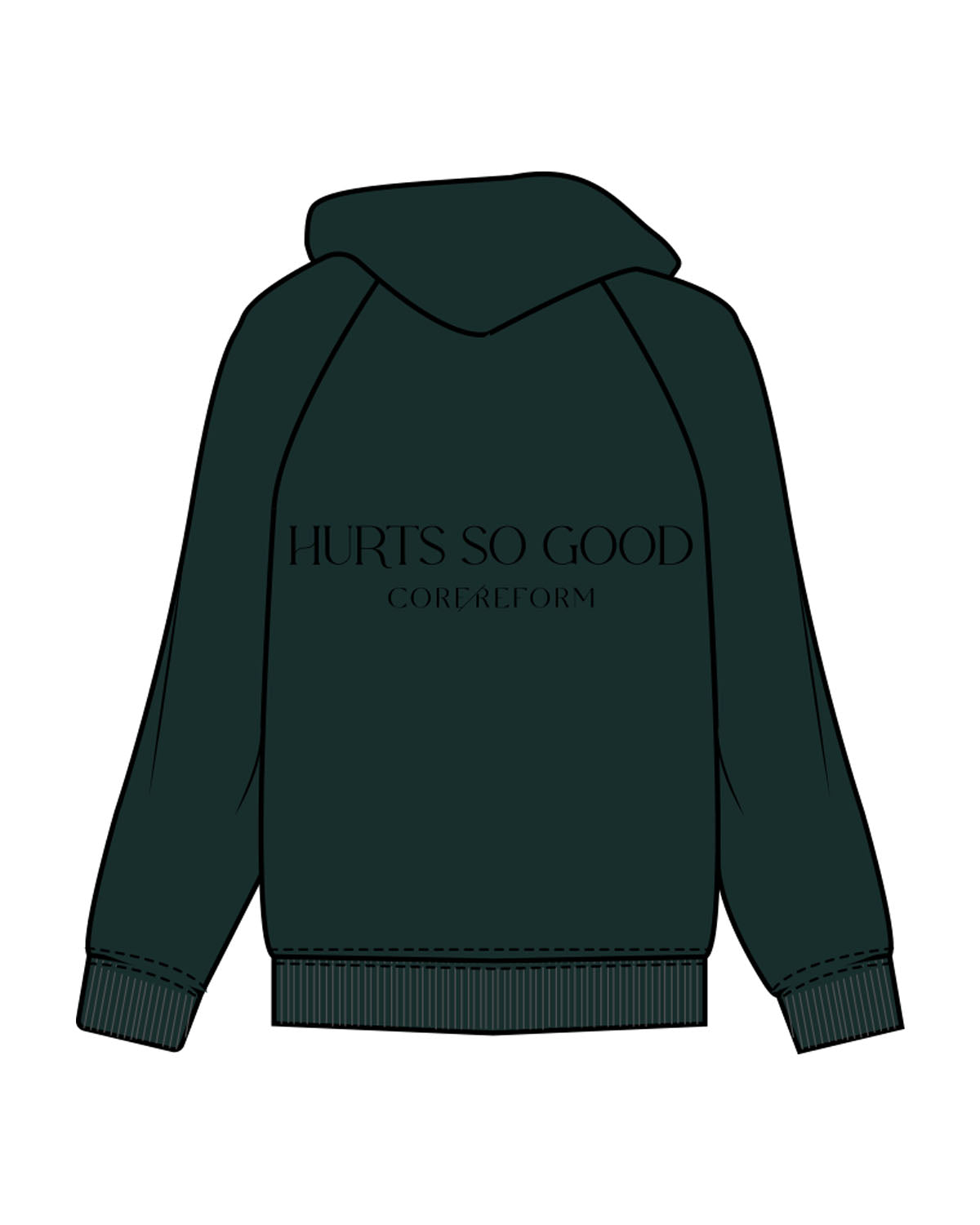 The Mens Heavyweight Hoodie - Pine Green - Core Reform - Left Chest & Back Stacked - Printed - Black