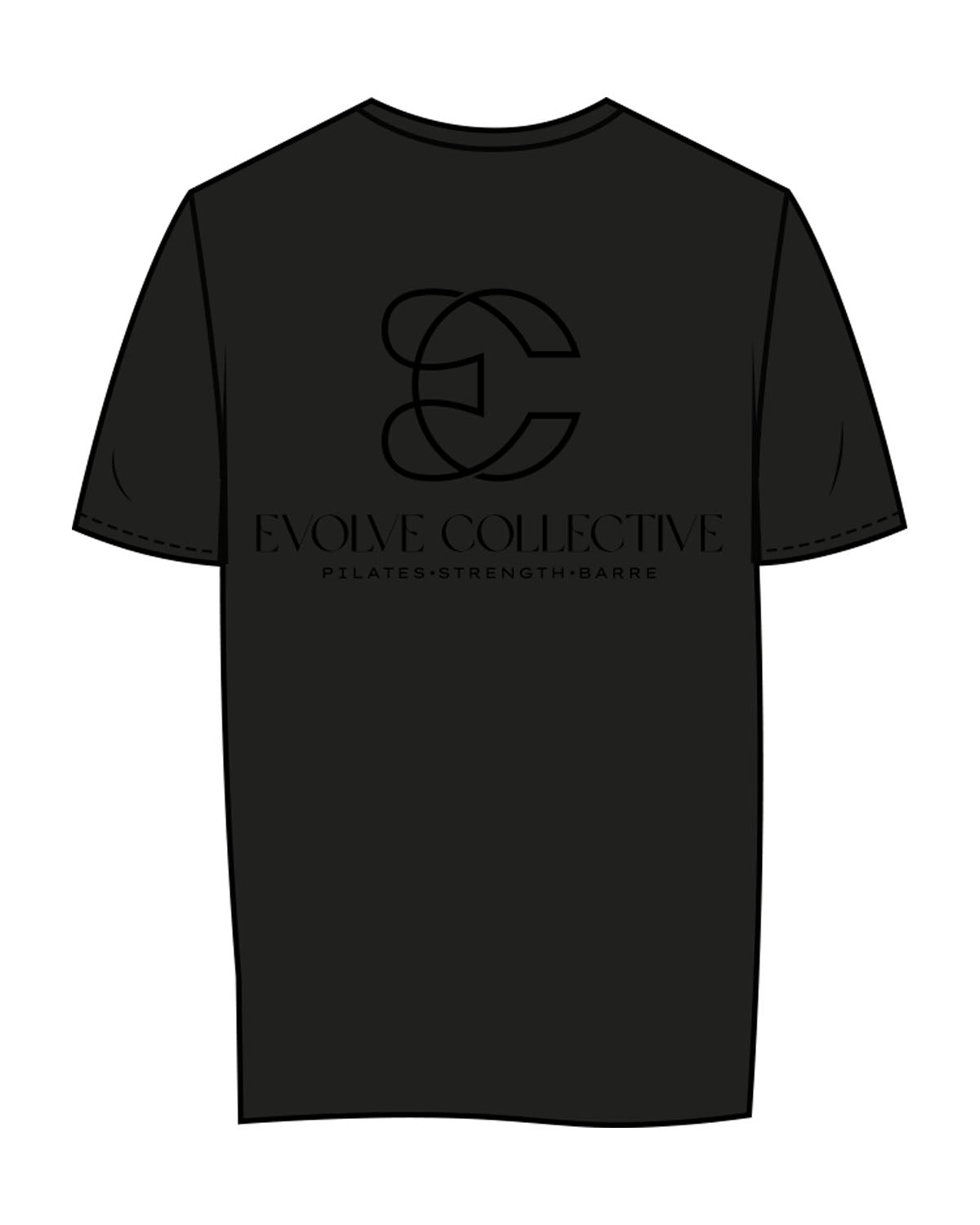 The Womens Tee - Black - Evolve Collective - Left Chest & Back Stacked - Printed - Tone on Tone