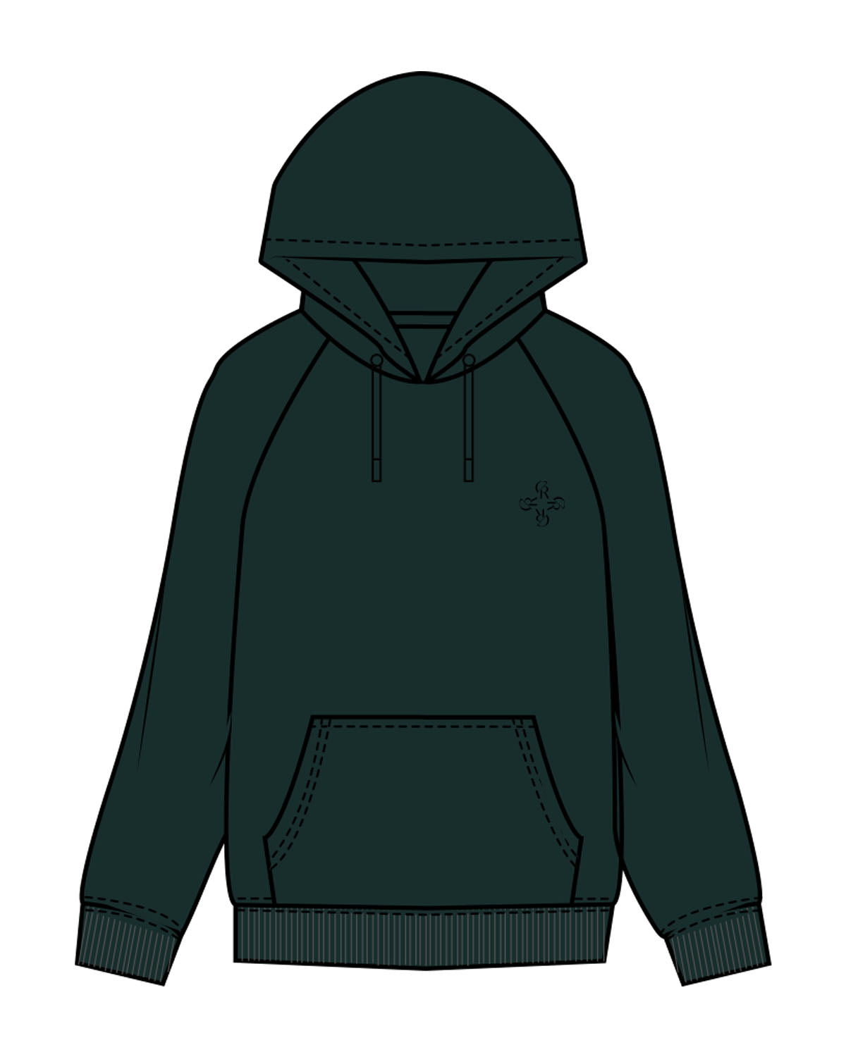 The Mens Heavyweight Hoodie - Pine Green - Core Reform - Left Chest & Back Stacked - Printed - Black