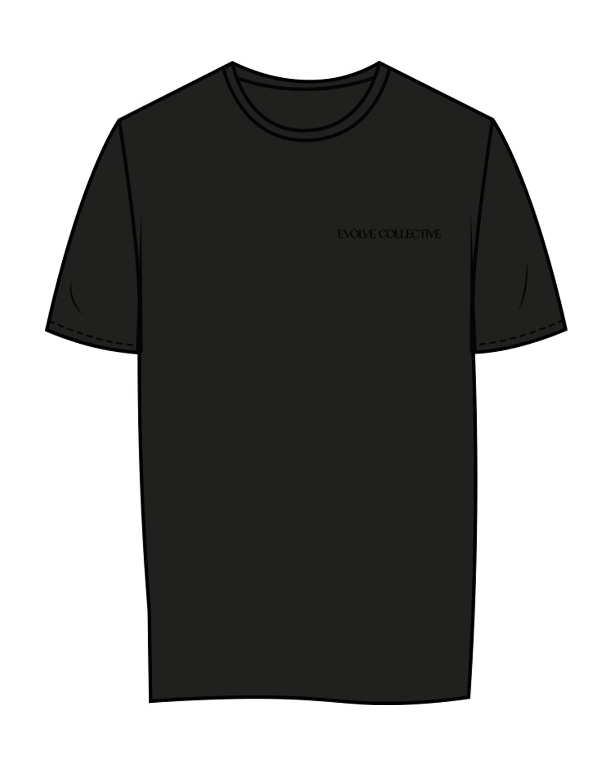 The Womens Tee - Black - Evolve Collective - Left Chest & Back Stacked - Printed - Tone on Tone