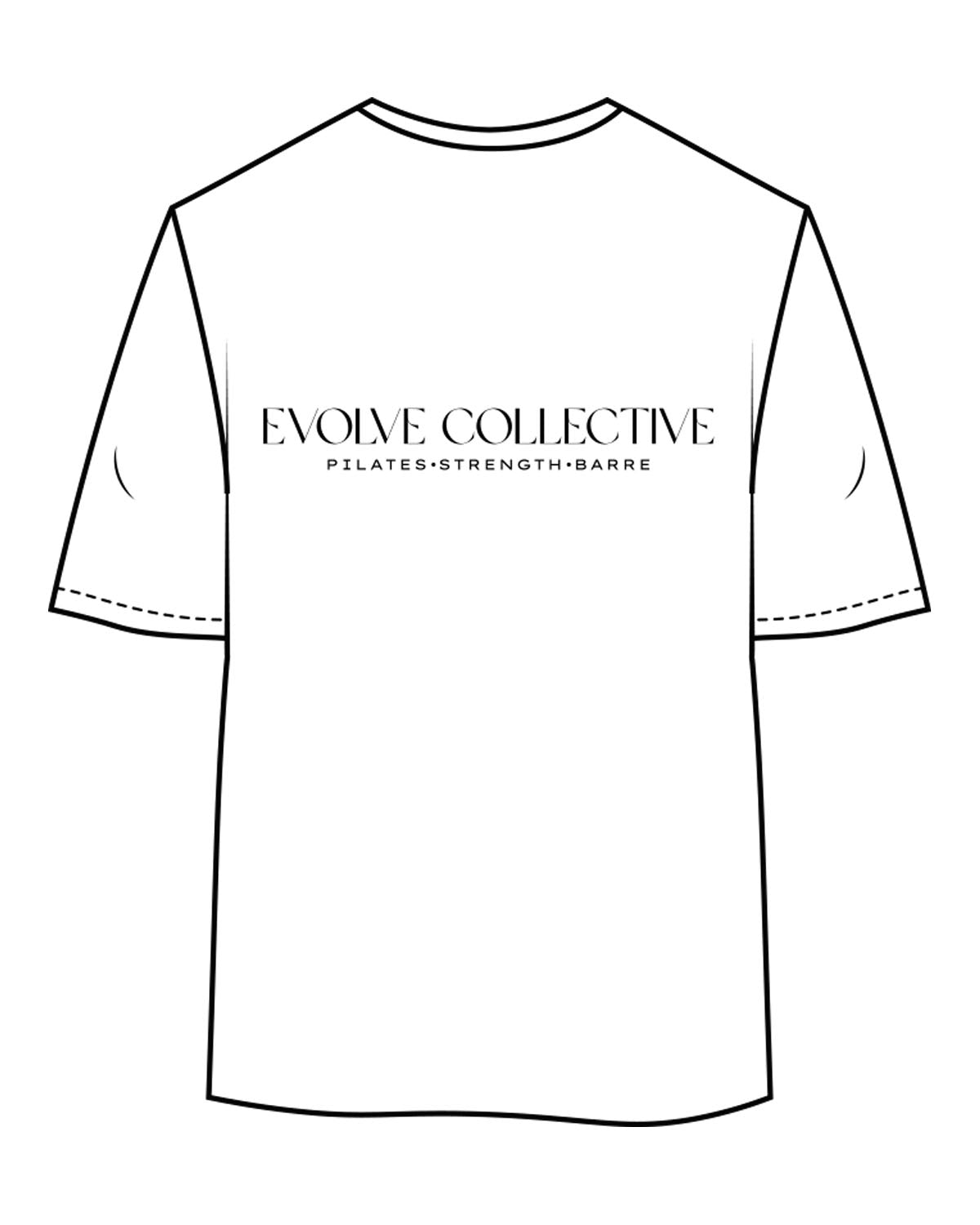 The Womens Oversized Tee - White - Evolve Collective - Left Chest & Back Stacked - Printed - Black