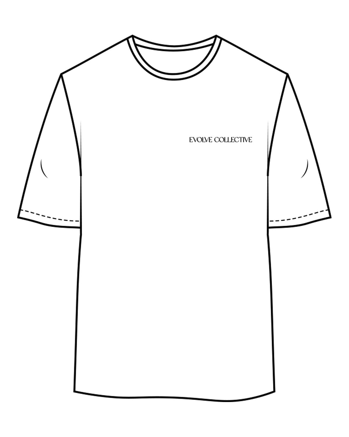 The Womens Oversized Tee - White - Evolve Collective - Left Chest & Back Stacked - Printed - Black