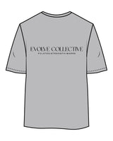 The Womens Oversized Tee - Storm - Evolve Collective - Left Chest & Back Stacked - Printed - Black