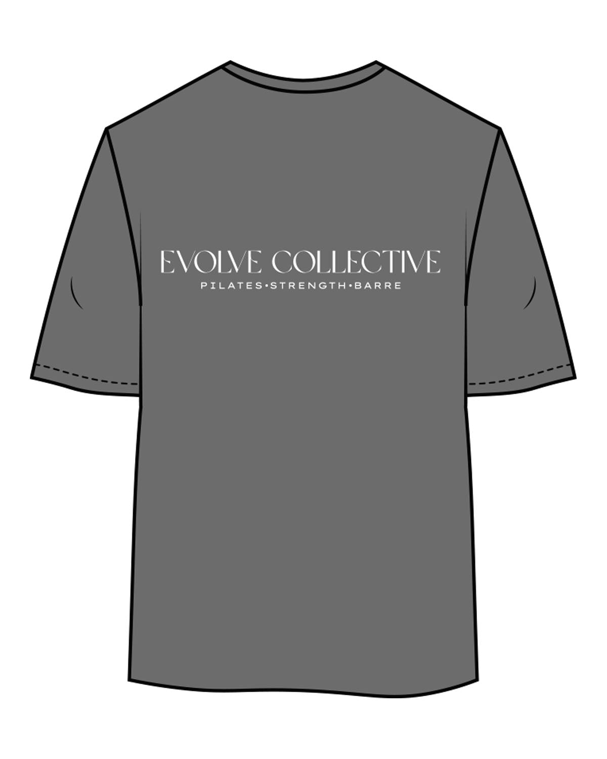 The Womens Oversized Tee - Shadow - Evolve Collective - Left Chest & Back Stacked - Printed - White