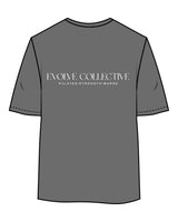The Womens Oversized Tee - Shadow - Evolve Collective - Left Chest & Back Stacked - Printed - White