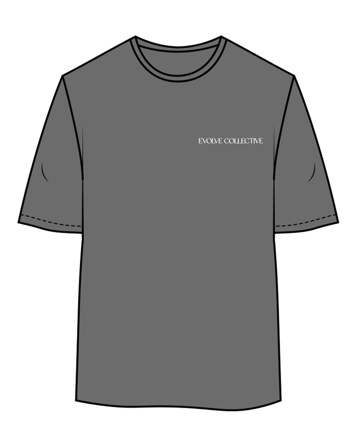 The Womens Oversized Tee - Shadow - Evolve Collective - Left Chest & Back Stacked - Printed - White