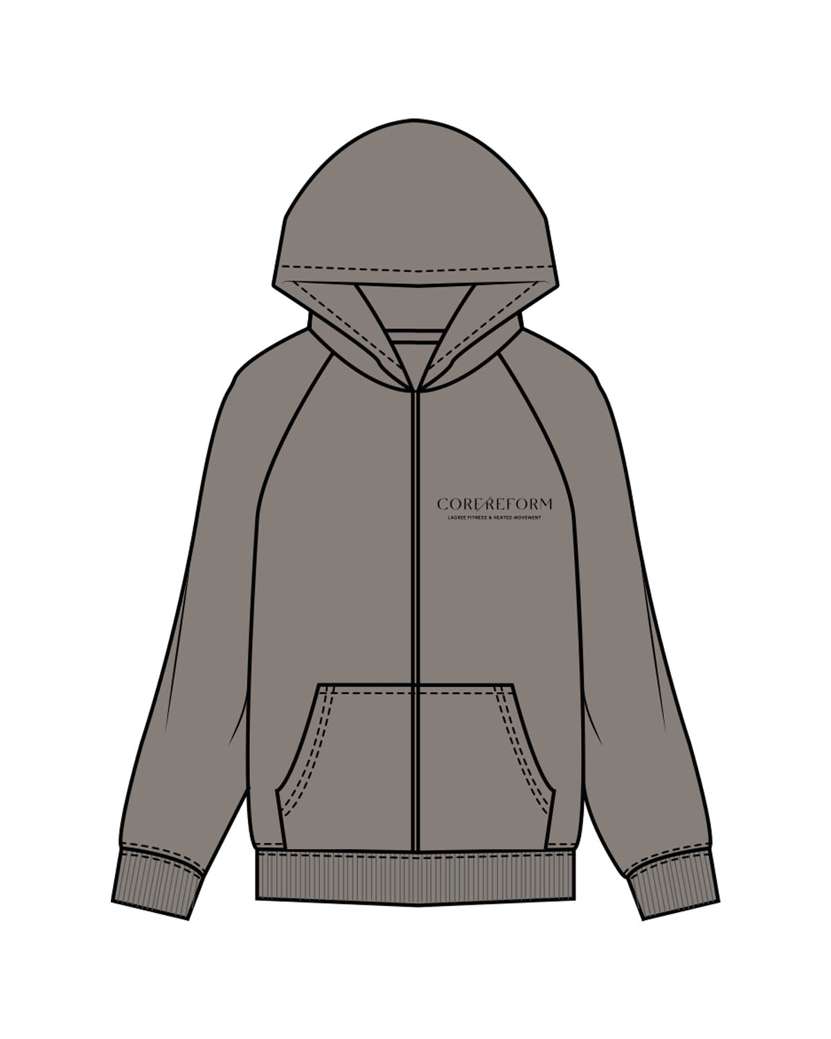 The Mens Zip Hoodie - Washed Gray - Core Reform - Left Chest - Printed - Black