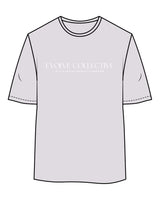 The Womens Oversized Tee - Orchid - Evolve Collective - Center Chest Stacked - Printed - White