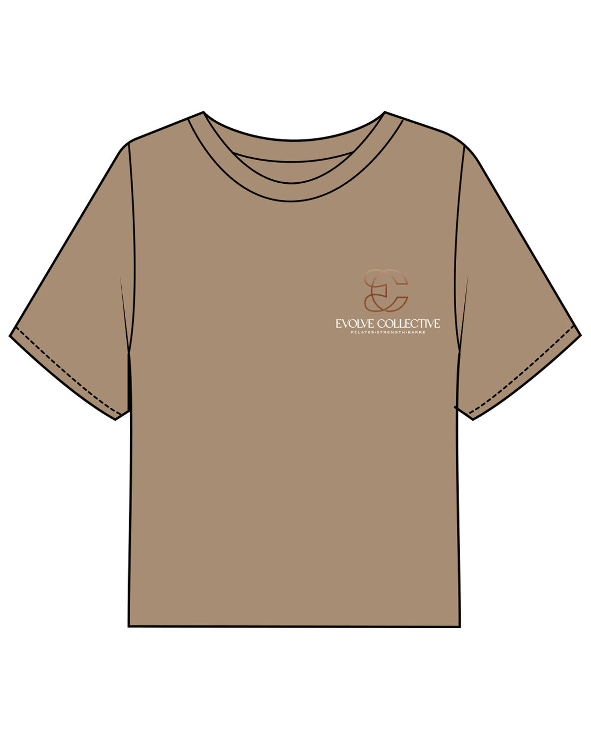 The Boxy Crop Tee - Sand - Evolve Collective -  Evolve Collective - Left Chest Stacked - Printed - Full Color