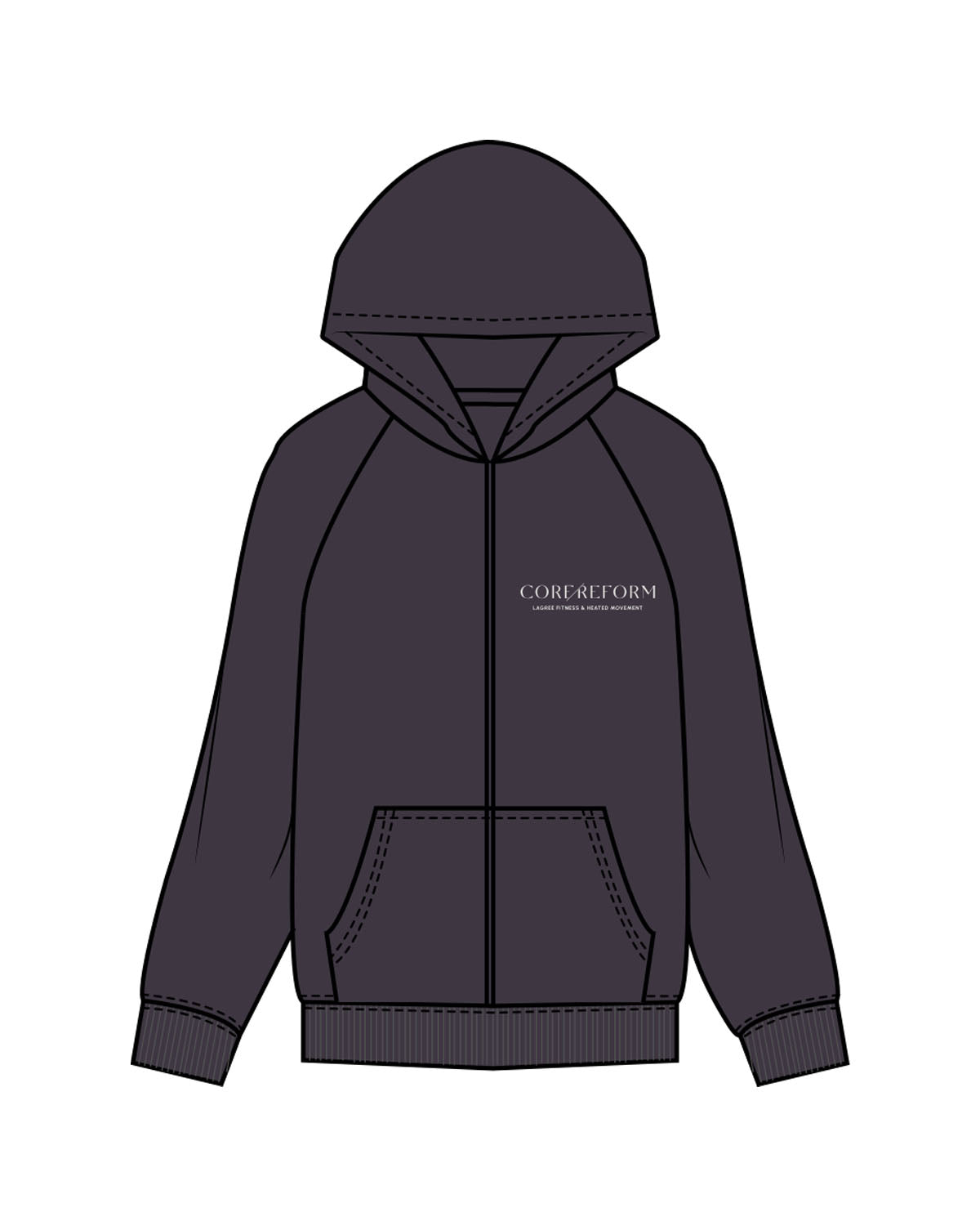 The Mens Zip Hoodie - Ink - Core Reform - Left Chest & Back Stacked - Printed - Ecru
