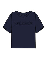 The Boxy Crop Tee - Navy - Evolve Collective - Center Chest Stacked & Back Neckline - Printed - Black