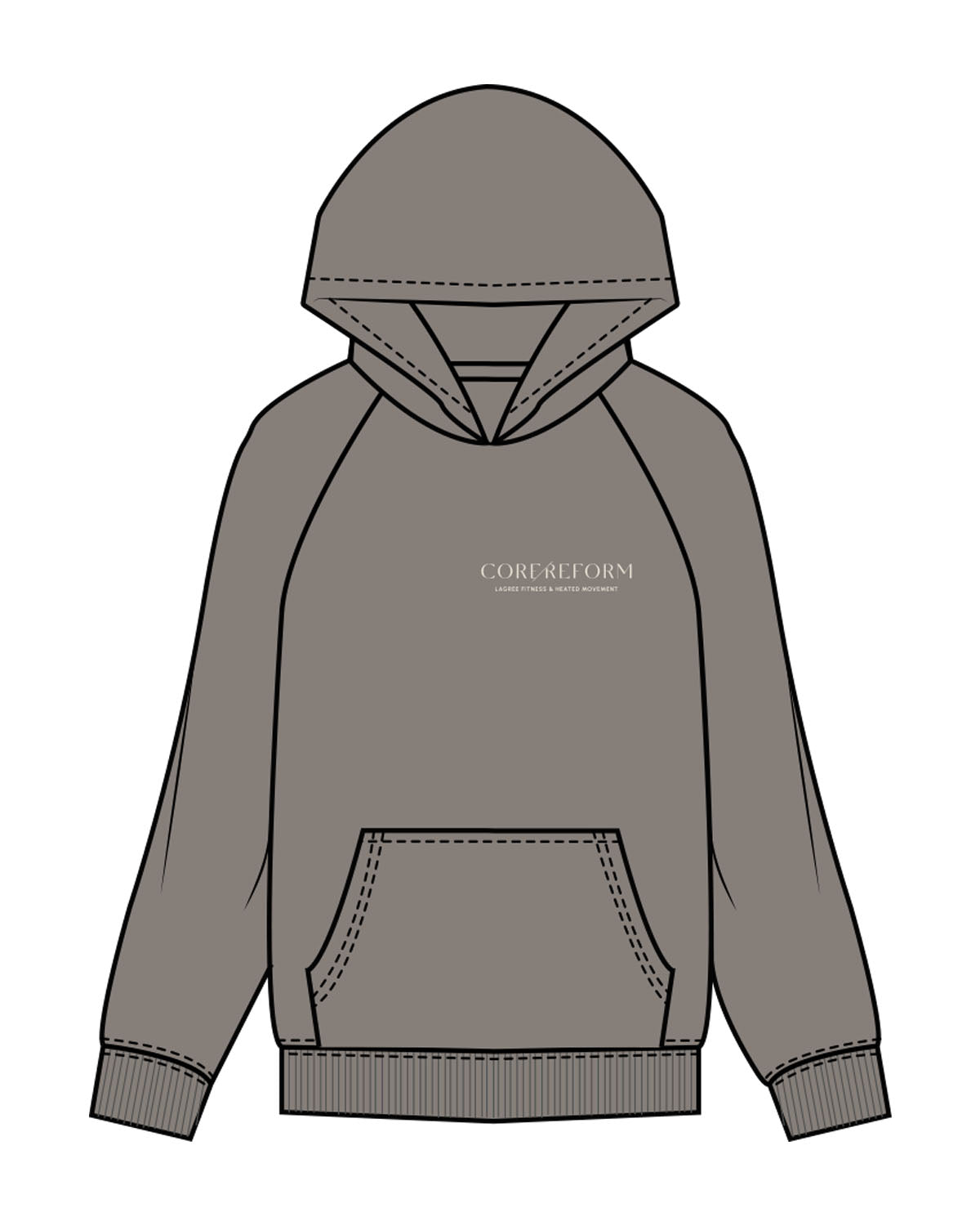 The Mens Hoodie - Washed Gray - Core Reform - Left Chest Stacked - Printed - Khaki