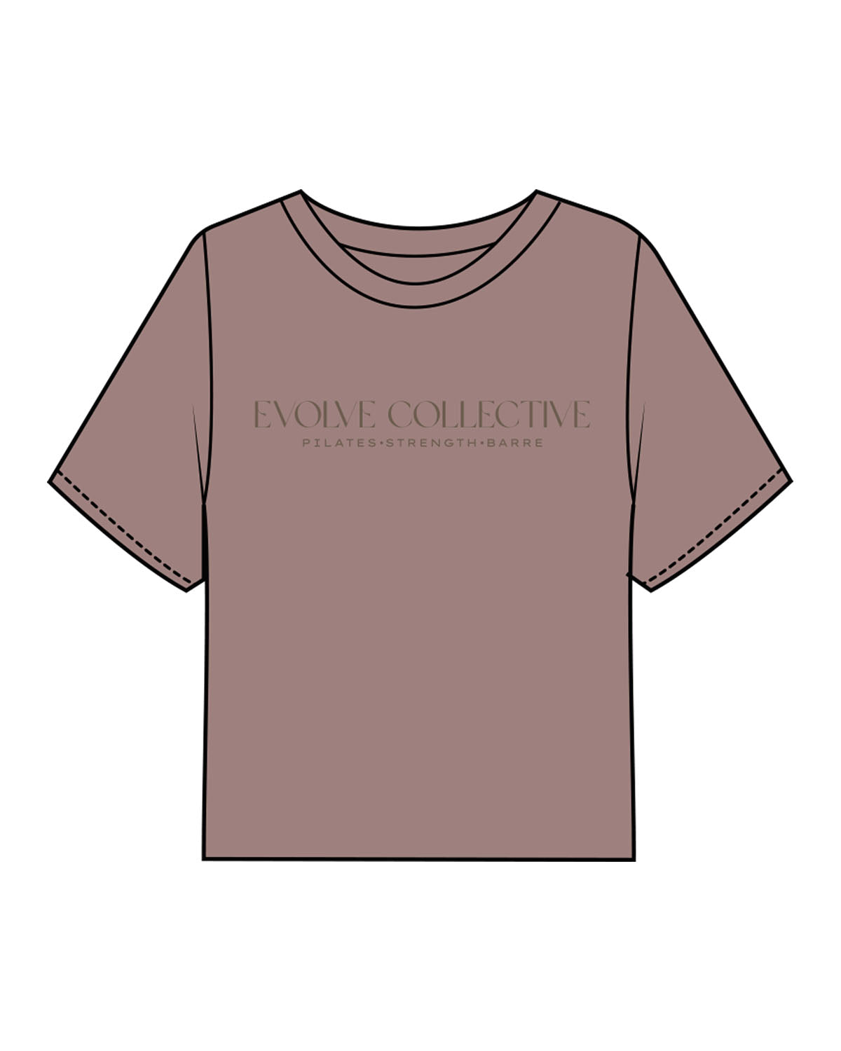The Boxy Crop Tee - Mauve - Evolve Collective - Center Chest Stacked & Back Neckline - Printed - Brown