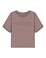 The Boxy Crop Tee - Mauve - Evolve Collective - Center Chest Stacked & Back Neckline - Printed - Brown