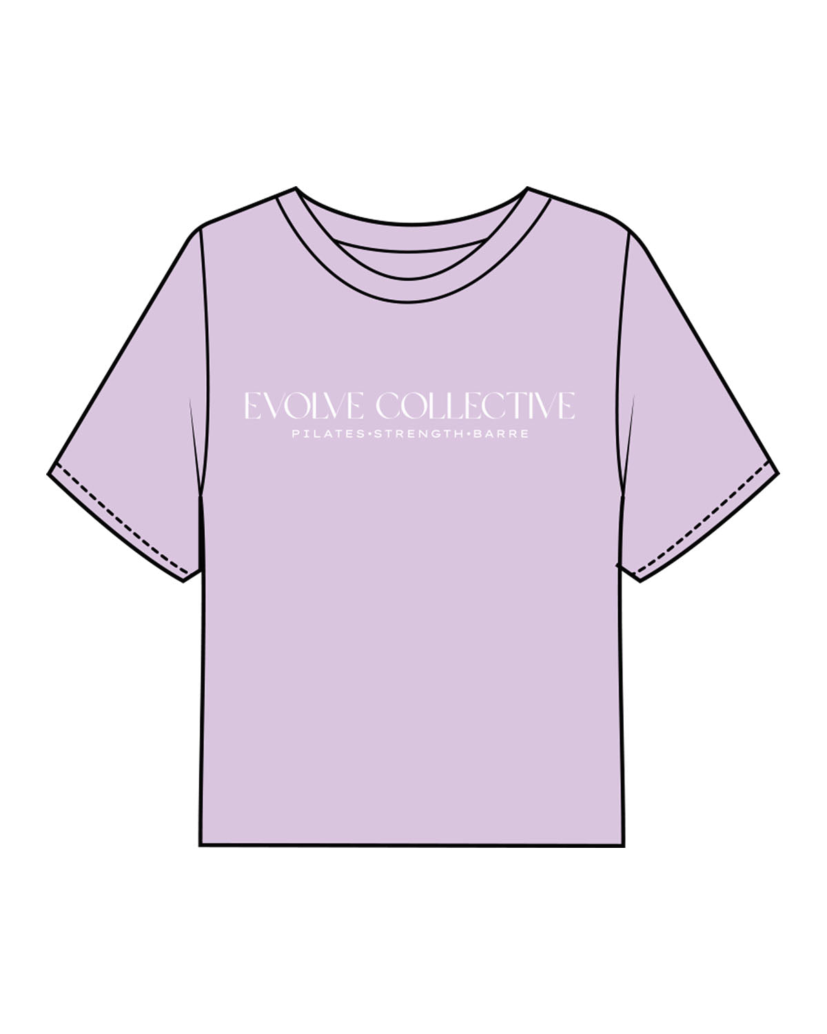 The Boxy Crop Tee - Lavender - Evolve Collective - Center Chest Stacked & Back Neckline - Printed - White