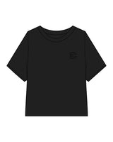 The Crop Terry Tee - Black - Evolve Collective - Left Chest - EMB - Tone on Tone