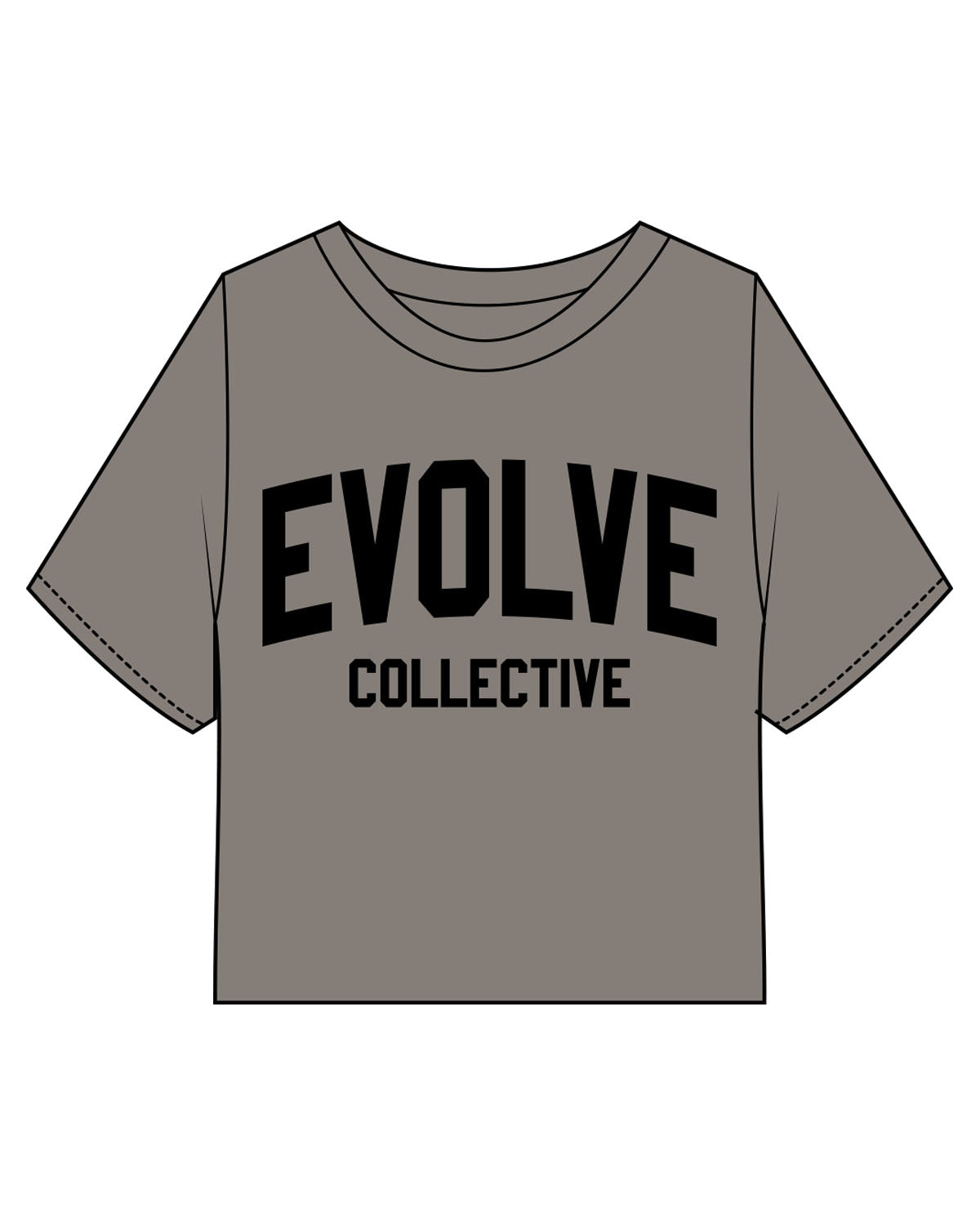 The Heavyweight Crop Tee - Washed Gray - Evolve Collective - Center Chest Stacked - Printed - Black