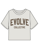 The Heavyweight Crop Tee - Washed Bone - Evolve Collective - Center Chest Stacked - Printed - Brown