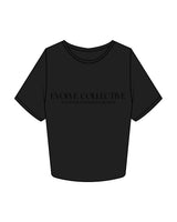 The Crop Tee - Black - Evolve Collective - Center Chest Stacked - Printed - Tone on Tone