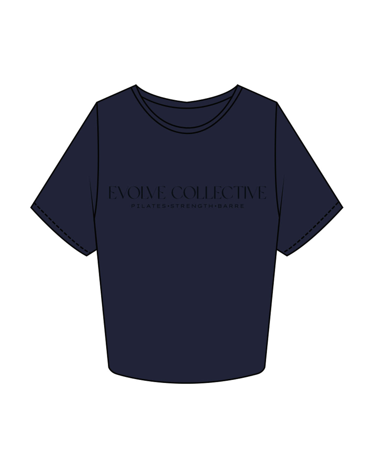 The Crop Tee - Navy - Evolve Collective - Center Chest Stacked - Printed - Tone on Tone