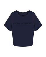 The Crop Tee - Navy - Evolve Collective - Center Chest Stacked - Printed - Tone on Tone
