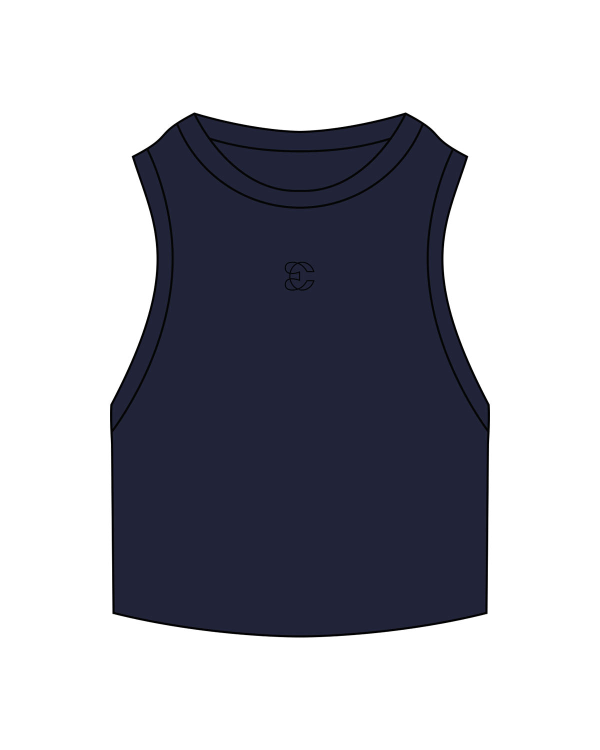 The Ribbed Crop Tank - Navy - Evolve Collective - Center Chest - EMB - Black